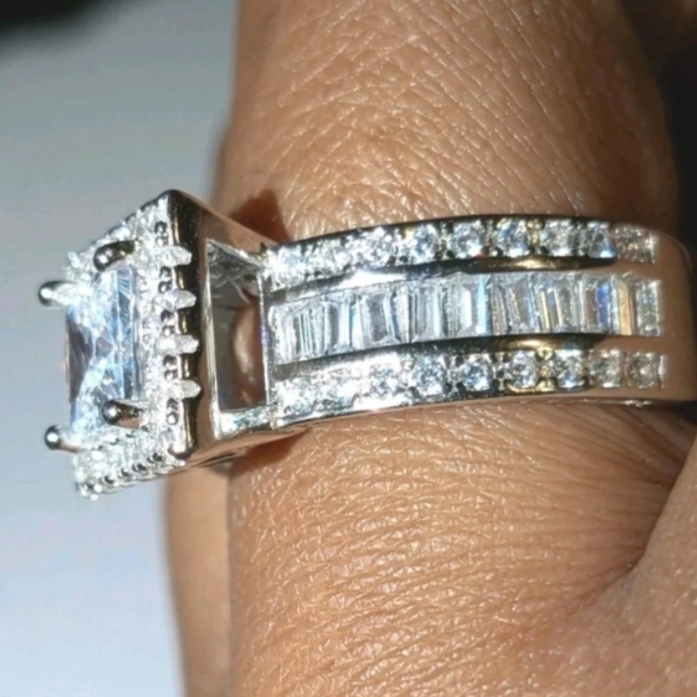 Womens Baguette& Round Cut 9.65ct Lab Created Diamond Princess Wedding Ring 8